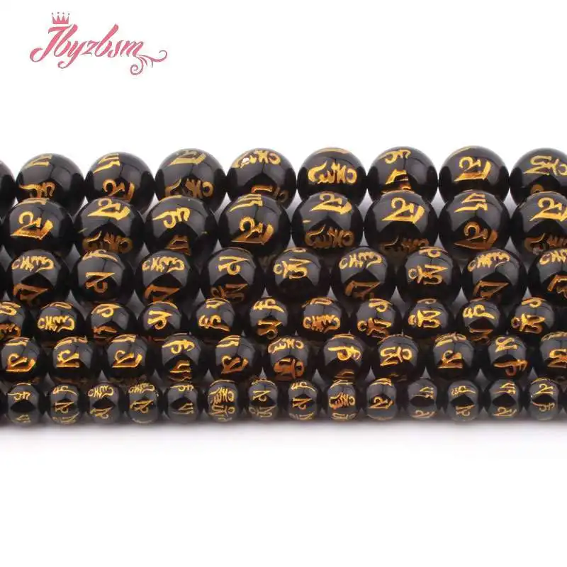 

6/8/10mm Round Mantra Tibetan Agates Black Spacer Natural Stone Beads For Women DIY Necklace Bracelets Jewelry Making Strand 15"