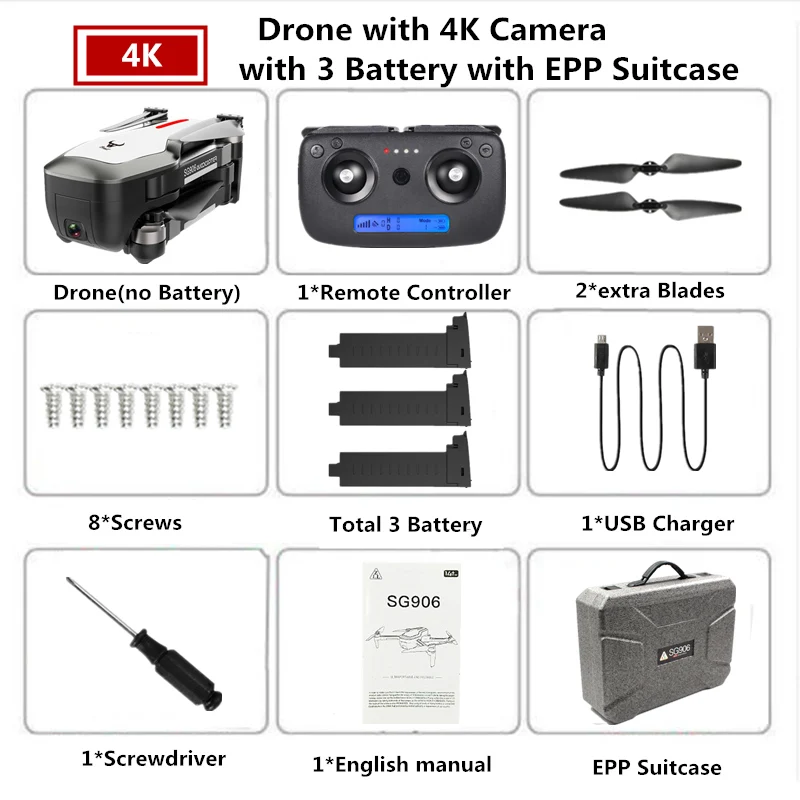 3 White-4K-Epp Box Дрон SG906 4K gps Дроны с камерой HD бесщеточный Квадрокоптер сопротивляющийся сильному ветру селфи Квадрокоптер с камерой VS F11 B5W - Цвет: 3 White-4K-Epp Box