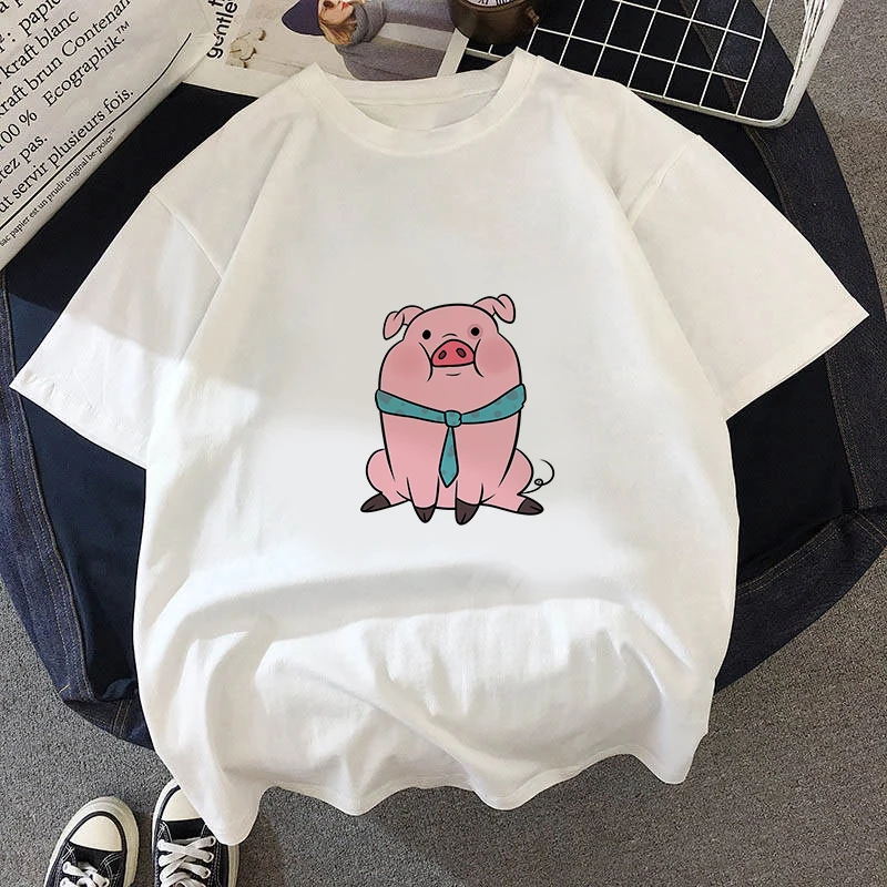 

The Great Wave of Aesthetic T-Shirt Woman 90s Fashion Graphic Tee Cute T Shirts And Cartoon pig Printed Summer Tops Female