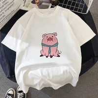 the great wave of aesthetic t shirt woman 90s fashion graphic tee cute t shirts and cartoon pig printed summer tops female