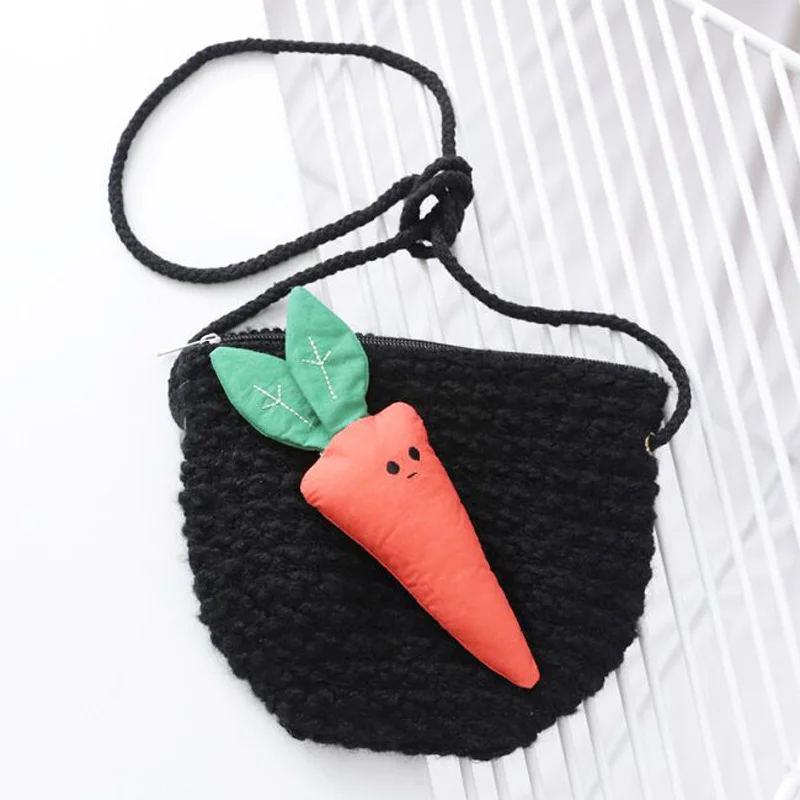

XEONGKVI 2019 New Lovely Carrot Parent-child Bag Autumn Winter Woolen Yarn Aslant gIrl Women Travel Inclined Shoulder Bag