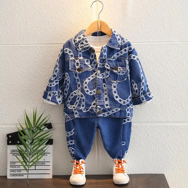 

Autumn Korean children baby tracksuit boys cartoon Denim Jackets+jeans 2pcs sets kids cowboy jacket outfits Clothing Suits