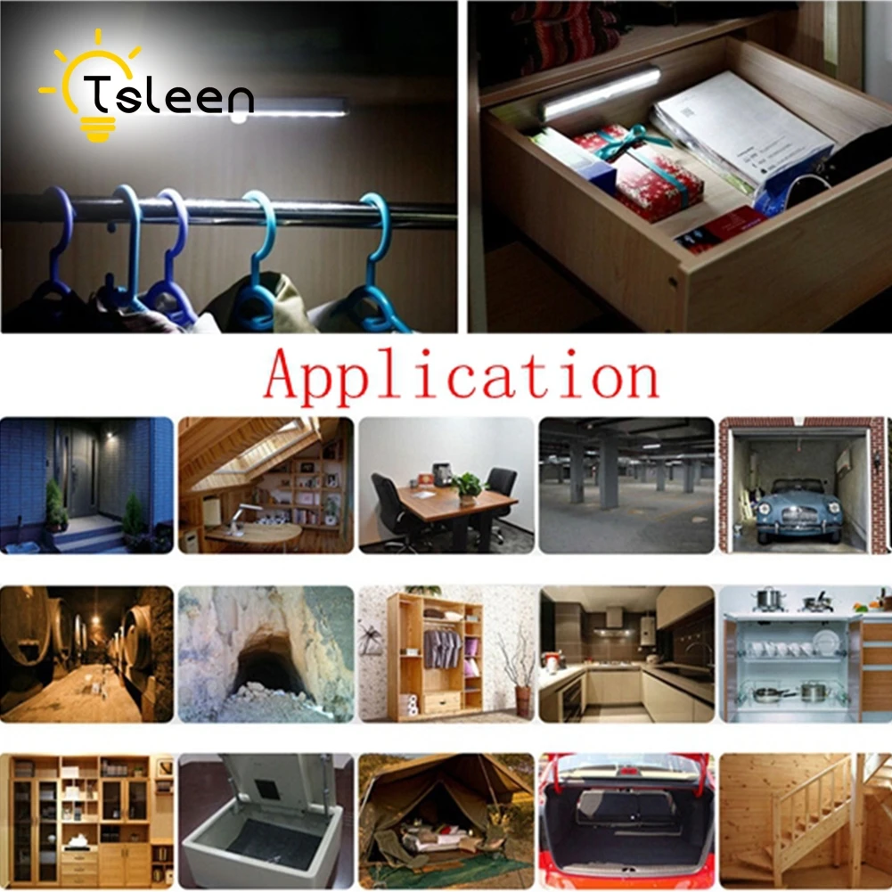 

TSLEEN PIR Motion Sensor Night Light LED Wireless Closet Drawer Wall Garage Lamp Automatic Sensing For Corridor Cabinet