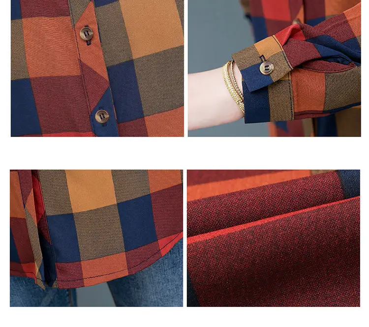 

Mid-length Plaid Shirt Women's Long-sleeved Spring Autumn Blouses New Thin Blouse Women Korean Retro Plus Size Shirt Women 2021