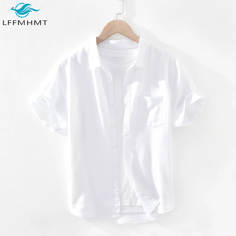 Рубашка мужская с короткими рукавами и карманами модная блуза из хлопка льна