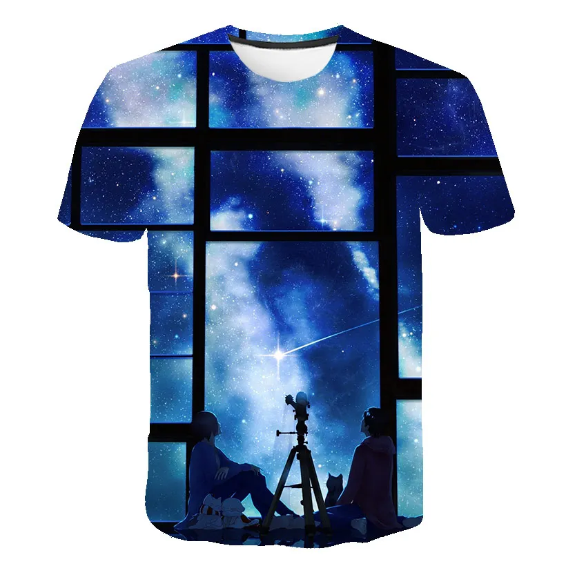 

2021 Summer New T-Shirt Girl Boy Short-Sleeved T-Shirt Starry Sky Printing Fashionable Comfortable Pullover Children's Clothing