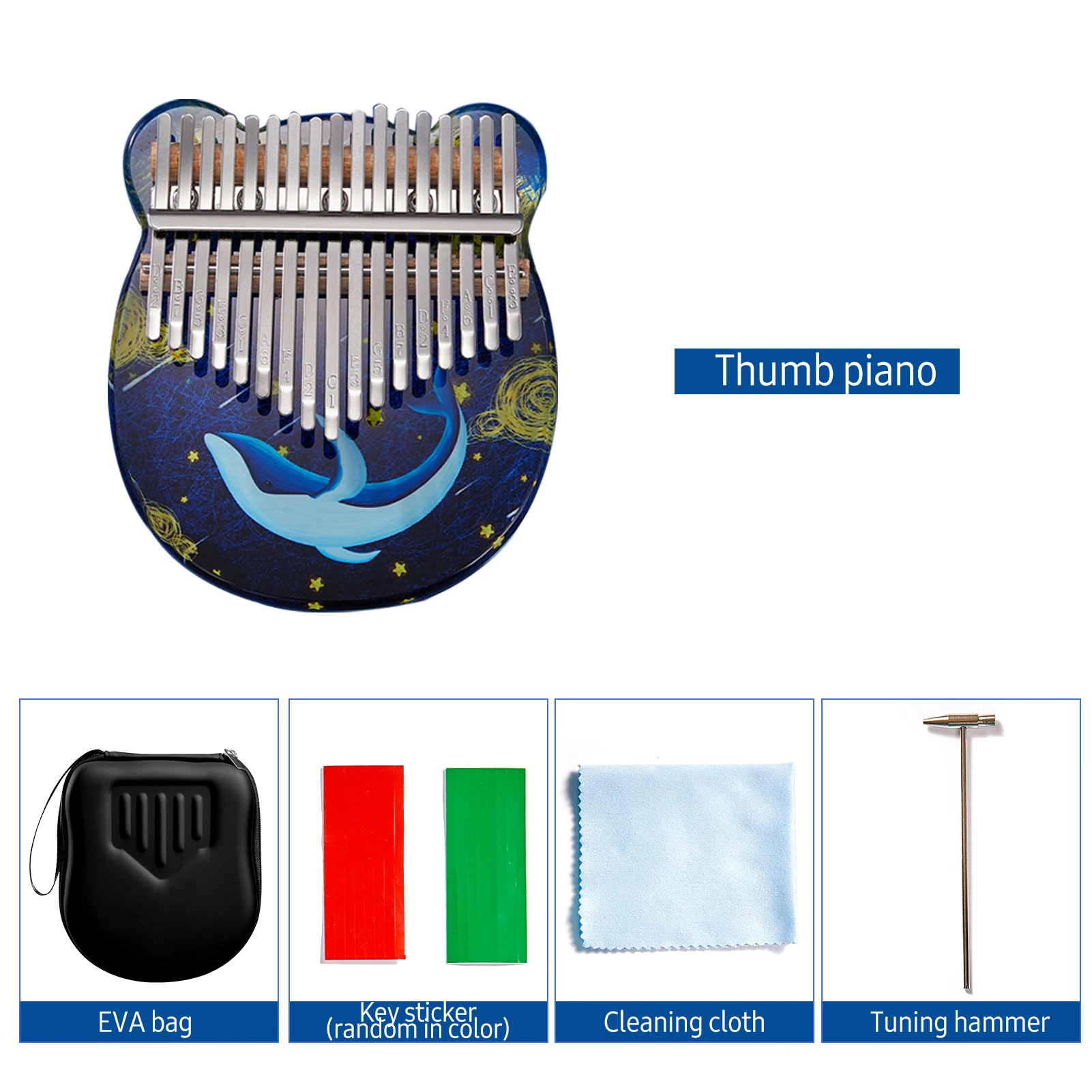 

CEGA Acrylic Kalimba Piano Portable Finger Mbira with EVA Bag/Tuning Hammer/Sticker/Cleaning Cloth Musical Gift for Kid Beginner