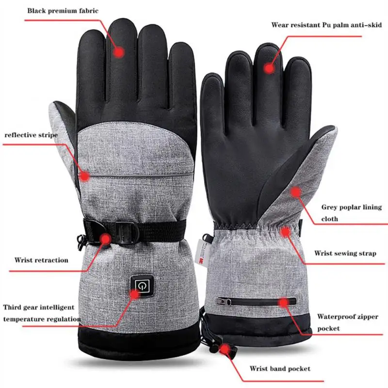 

Зимние уличные Умные перчатки с электрическим подогревом для мужчин и женщин, теплые перчатки с пятью пальцами и подогревом для сенсорного ...