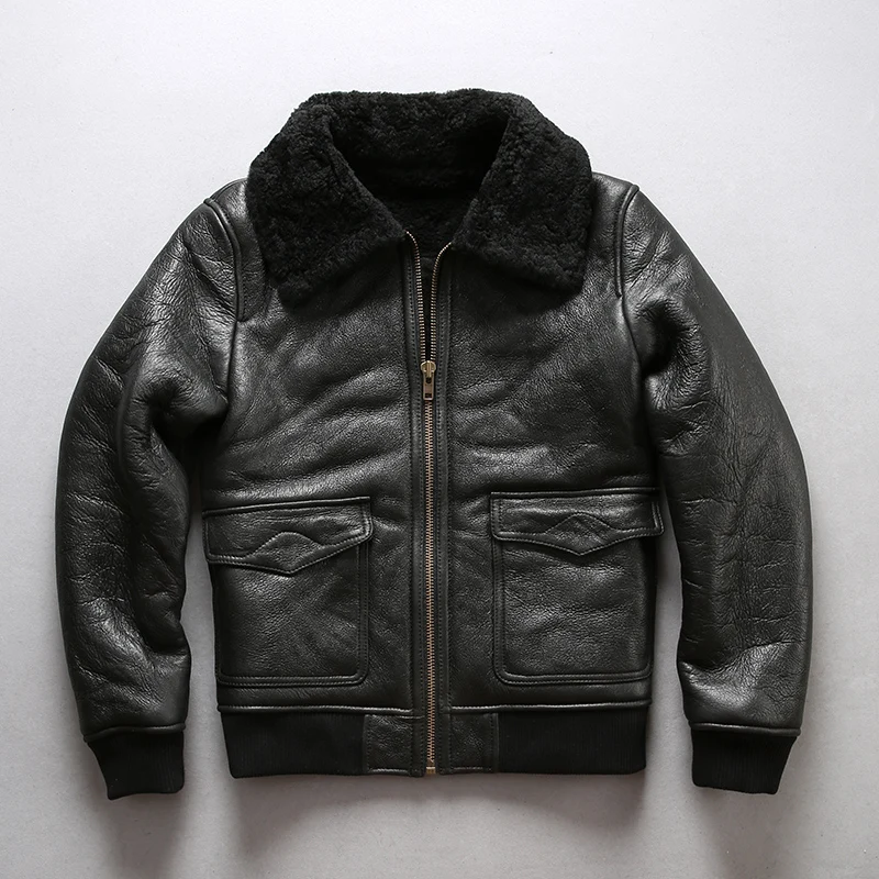 

Мужская куртка-бомбер из натуральной кожи, с шерстяной подкладкой