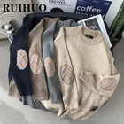 RUIHUO лоскутный корейский свитер Мужская одежда Харадзюку Модные мужские свитера пуловеры ретро одежда 5XL 2022 новое поступление
