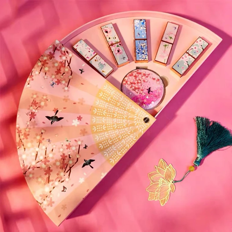 

Набор помад, персиковый цвет, веер, Подарочная коробка, косметика для губ, 5 цветов, бархатный матовый блеск для губ, набор инструментов для м...