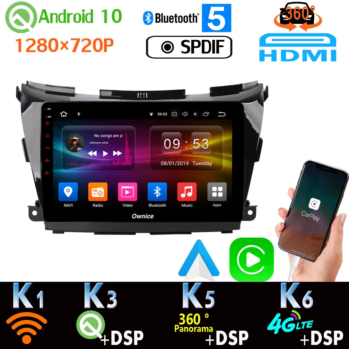 360 панорамный Android 10 0 4G + 64G GPS радио CarPlay SPDIF DSP автомобильный мультимедийный плеер