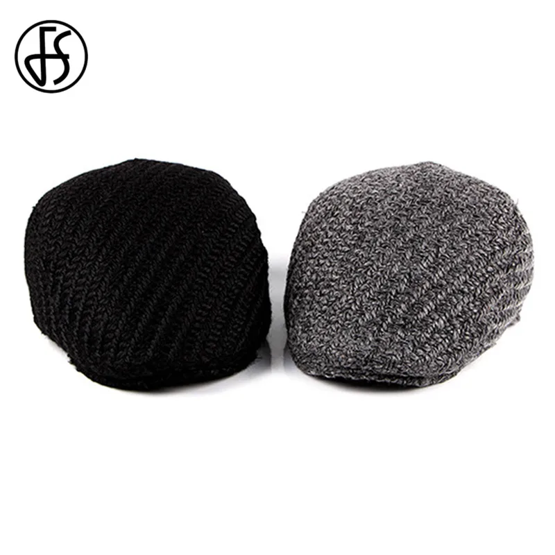 Мужской вязаный шерстяной берет FS теплая плоская шапка утиного ключа Кепка для