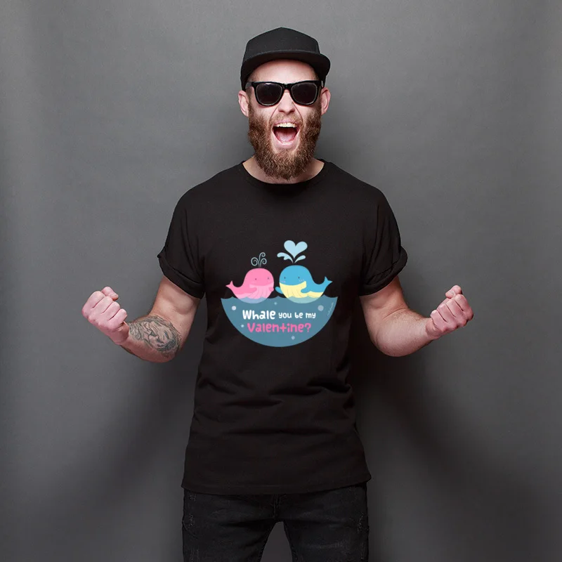 

New Arrival Be My Valentine Whale Pun High Quality Funky Tee-Shirts 100% Cotton Summer Tee Shirts Comics Cute T Shirts For Men