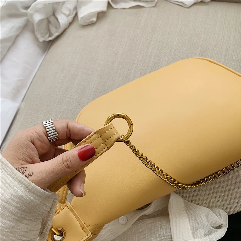 Burminsa Summer Chain Soft Chest Bags For Girls Candy Color Women Sling Waist Pack Phone Crossbody Bags Yellow White Green