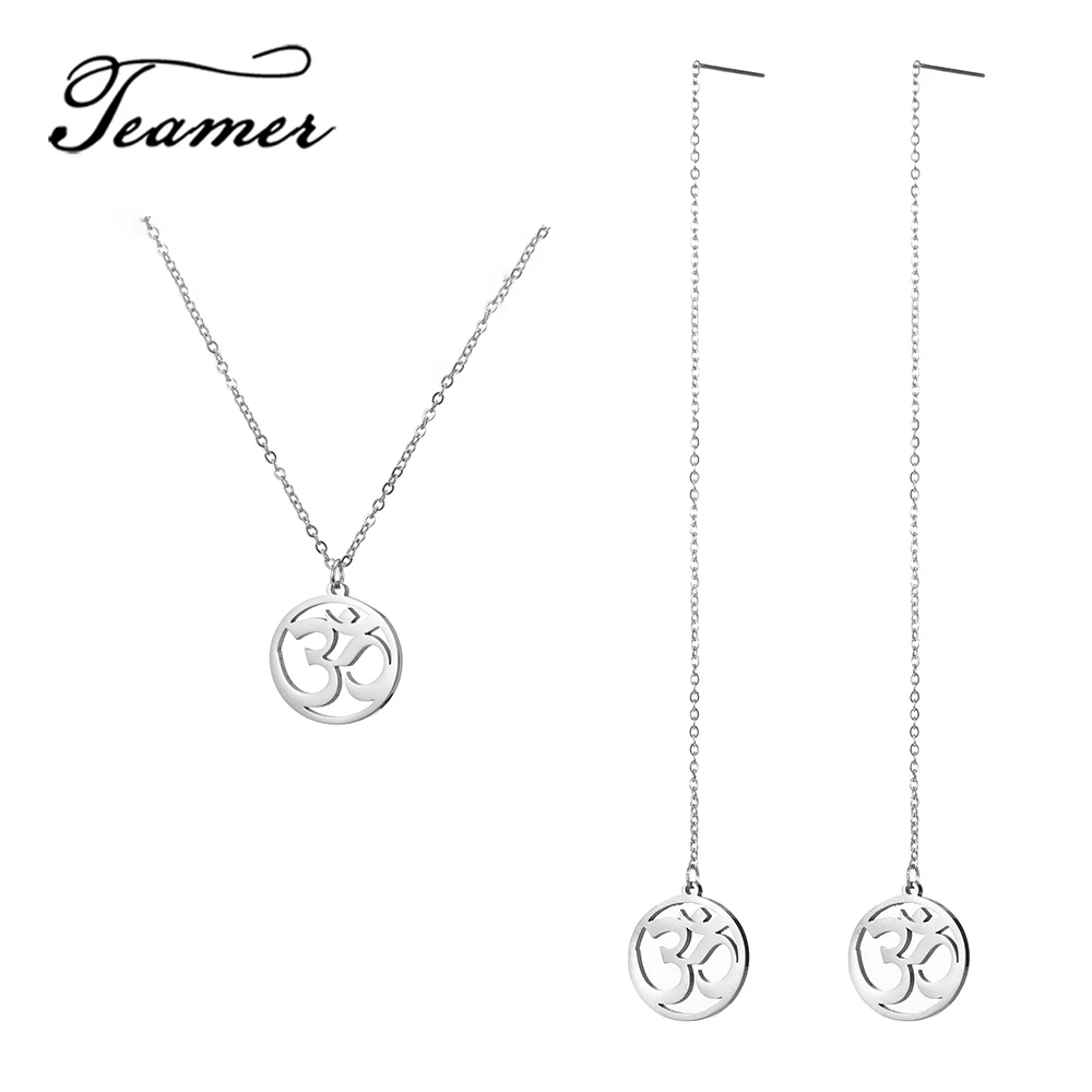 Teamer Йога АУМ Ом подвеска с надписью на санскрите ожерелье длинной цепи серьги