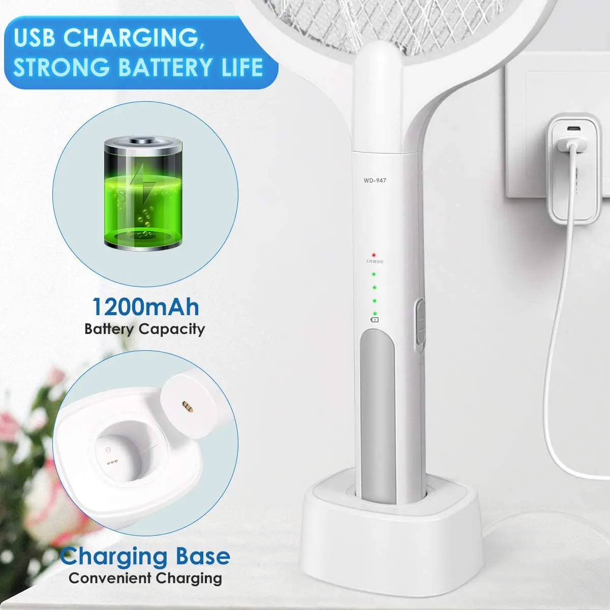 Устройство для уничтожения насекомых перезаряжаемая Электрическая мухобойка 3000