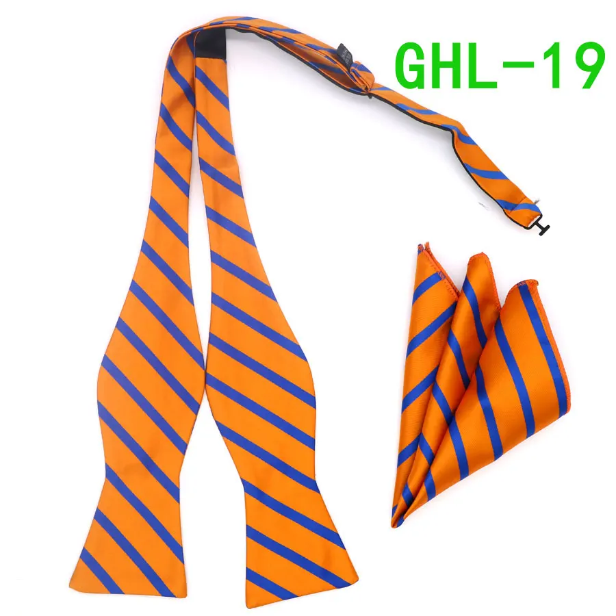 GHL 19 GHL1-20 шелковый галстук-бабочка, деловой галстук-бабочка, Мужской винтажный галстук-бабочка в полоску с узором пейсли, в горошек, Свадебный галстук-бабочка, карманный квадратный платок, набор - Цвет: GHL 19