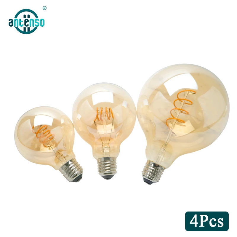 

4pcs/lot Retro Dimmable LED Bulb 220V Vintage Spiral 4W LED Filament Light Bulb 2200K C35 A60 T45 ST64 G80 G95 G125 Edison Lamp