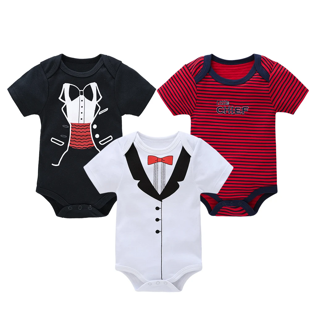 

Fashion Cool Baby Boy Clothes Rompers Black Red Striped Summer Short Sleeve Onesie Ropa Bebé Newborn Baby Clothes 0-12m 3pcs/Set