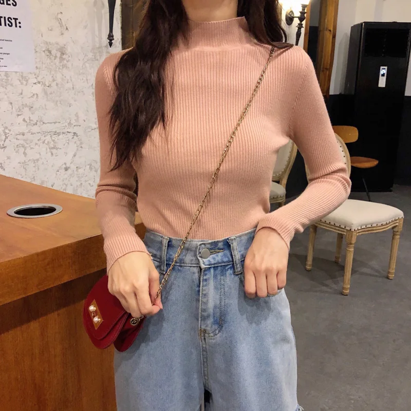 

On sale 2019 autumn winter Women Knitted Turtleneck Sweater Casual Soft polo-neck Jumper Fashion Slim Femme Elasticity Pullovers
