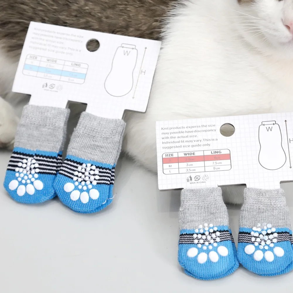 Нескользящие вязаные носки для собак милые толстые теплые маленьких обувь кошек