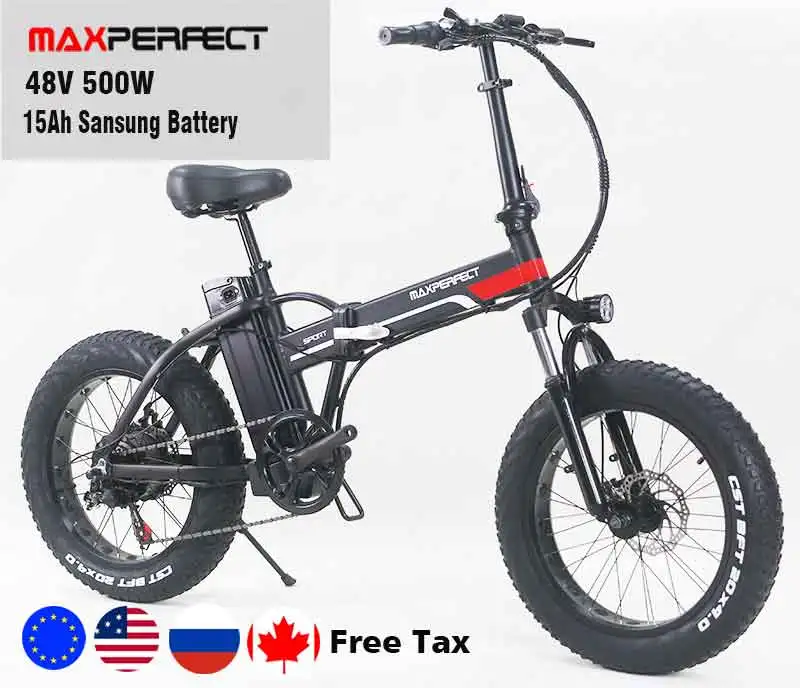 Billig Maxperfect Elektrische Fett Bike 20 Zoll 48V 500W 15Ah Sansung Lithium-Batterie 4,0 Fett Schnee Strand Gefaltet Tragbare Bike Keine Steuer