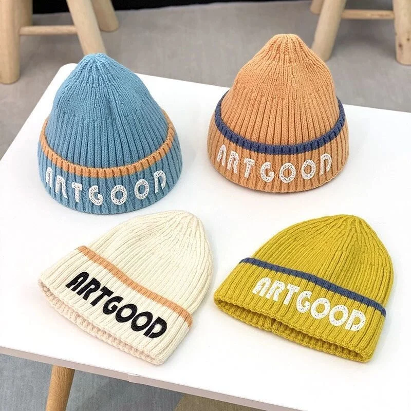 Детская зимняя стандартная шапка 2022 теплые шерстяные вязаные облегающие шапки в