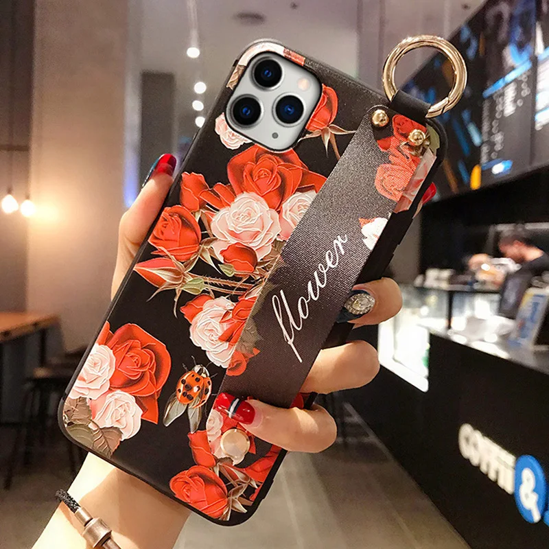 Для iPhone 11 чехол Модный цветочный держатель для телефона чехол для iPhone 8 Plus 6 6s 7 X XR XS 11 pro max Мягкий ТПУ ремешок чехол Etui - Цвет: P