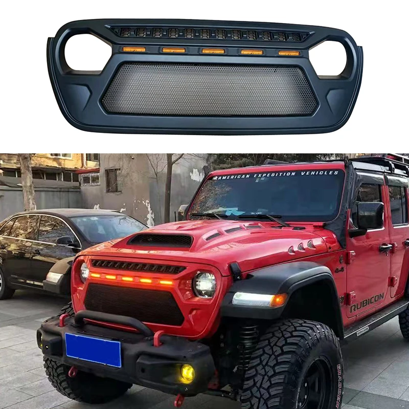 

Модифицированный бампер, маска, крышка 4x4, аксессуары, подходит для JEEP WRANGLER JL & GLADIATOR JT, передний гоночный гриль, верхние грили со светодиодом