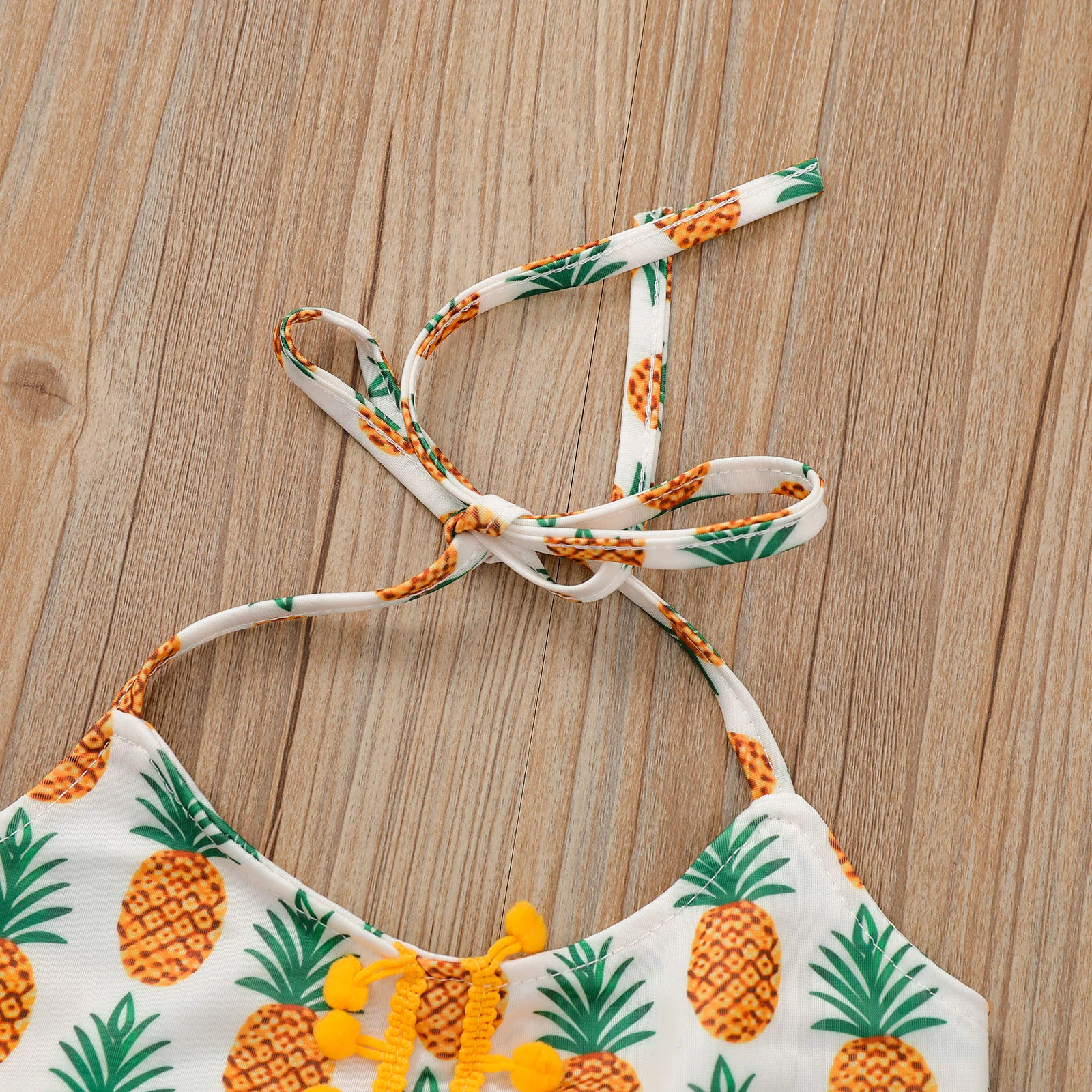 

OPPERIAYA 3Pcs Breathable Little Baby Girls Swimwear Suit Summer Children Pineapple Printing Lace Up Top Split Swimsuit Hat Set