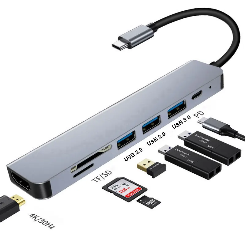 

USB-концентратор Mosible для USB Type-C для iPad Pro, Apple Macbook Pro/Air, совместимый с HDMI, 4K, USB 3,0/2,0, кардридер для TF, SD-карт, устройство для подзарядки PD