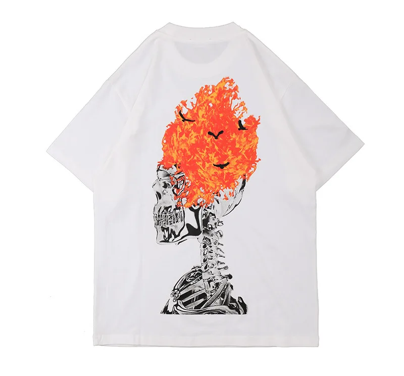 

Travis American high street letter print T-shirt loose Street hip hop skull print Short Sleeve Tee men