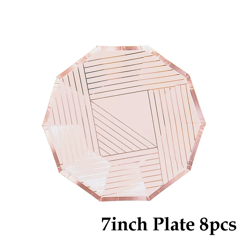 7inch plate 8pcs Одноразовая посуда Роза зеленая Акварельная большая бумажная тарелка высококачественные вечерние тарелки для декора чашки салфетки принадлежности для дня рождения свадьбы - Цвет: 7inch plate 8pcs