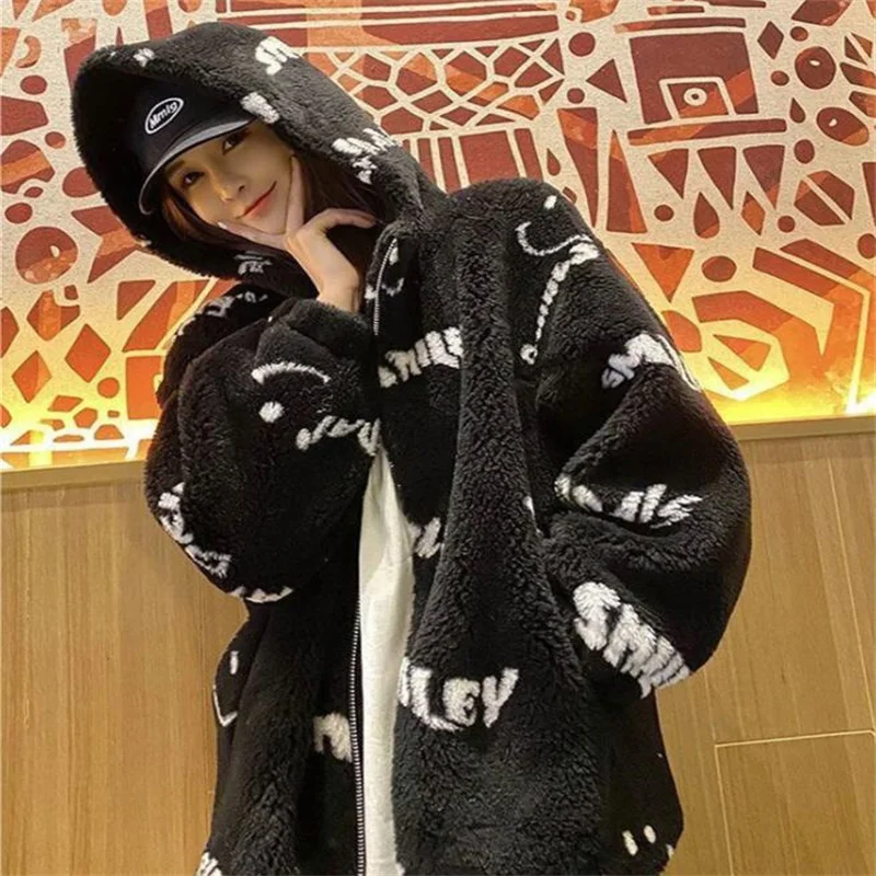 Sheep shearing faux fur coat women's new wool casual loose hooded jacket white куртка женская зима 2022 зимнее пальто жеснкое