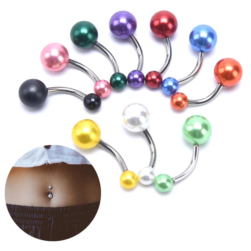 

10Pcs Colorful Faux Pearl Belly Button Rings Navel Piercing Barbell Body Jewelry Belly Rings Lichaam Sieraden