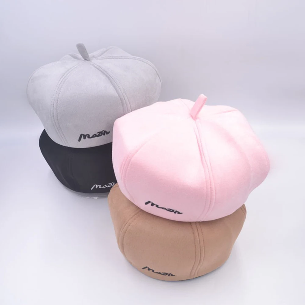 Женские замшевые береты с буквами осень ретро вышивкой для художников