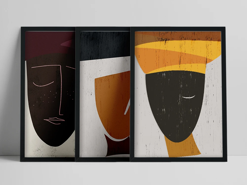

Black woman Print, African ethno Portrait, Brown Orange Modern Ethno Collage, African Decor for home, Setrk, Minimalistalistima