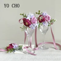 yo cho boutonniere corsage wedding bracelet bride flower silk rose boutonniere men wedding groom buttonhole marriage accessories