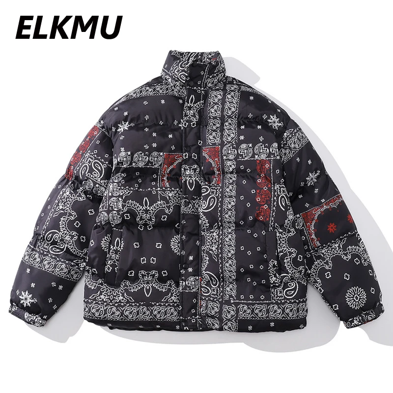 

ELKMU Bandana Paisley Pattern Print Padded Jacket Men Warmth Coats Winter Parkas Streetwear Harajuku Oversize Parkas Male HM648