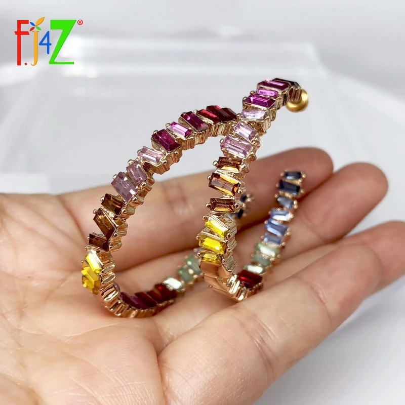 F. J4Z новые брендовые серьги-кольца для женщин, модные роскошные каменные серьги-обручи, для клуба, шоу, женские серьги, ювелирные кольца, подарки, Прямая поставка