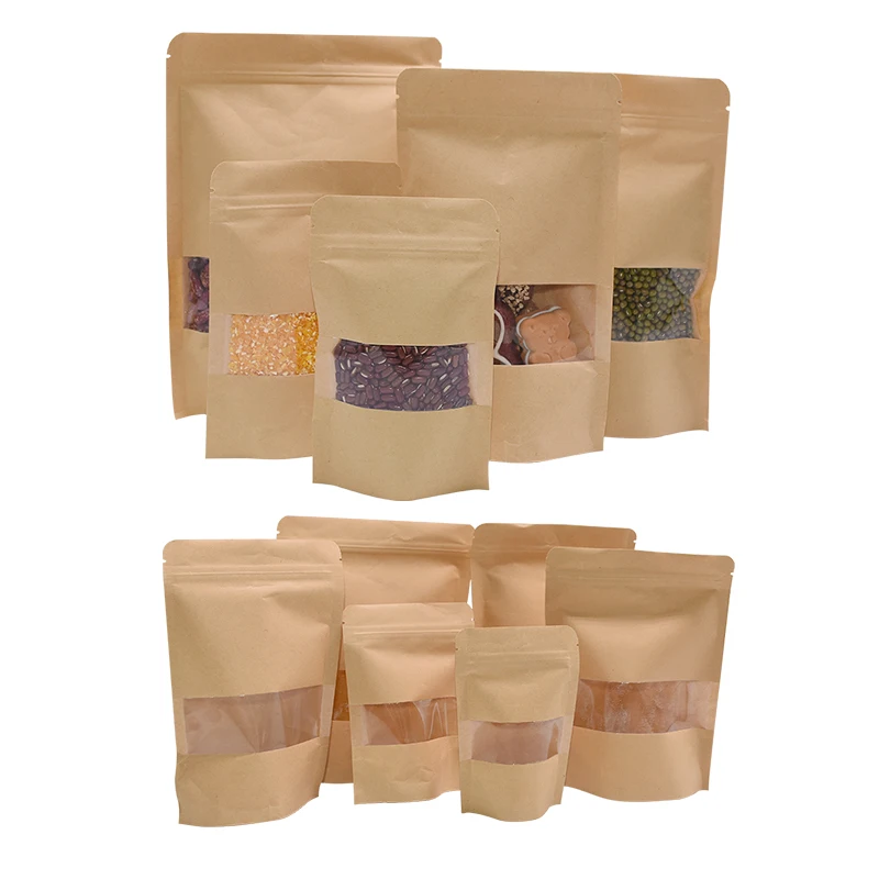 Прозрачные пакеты из крафт бумаги с окном 10 шт. стоячие для упаковки чая кофе