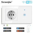 Умный сенсорный выключатель Szaoju Tuya с поддержкой Wi-Fi, 123 кнопочный сенсорный выключатель света с европейской розеткой, Хрустальная панель, Alexa Google Home