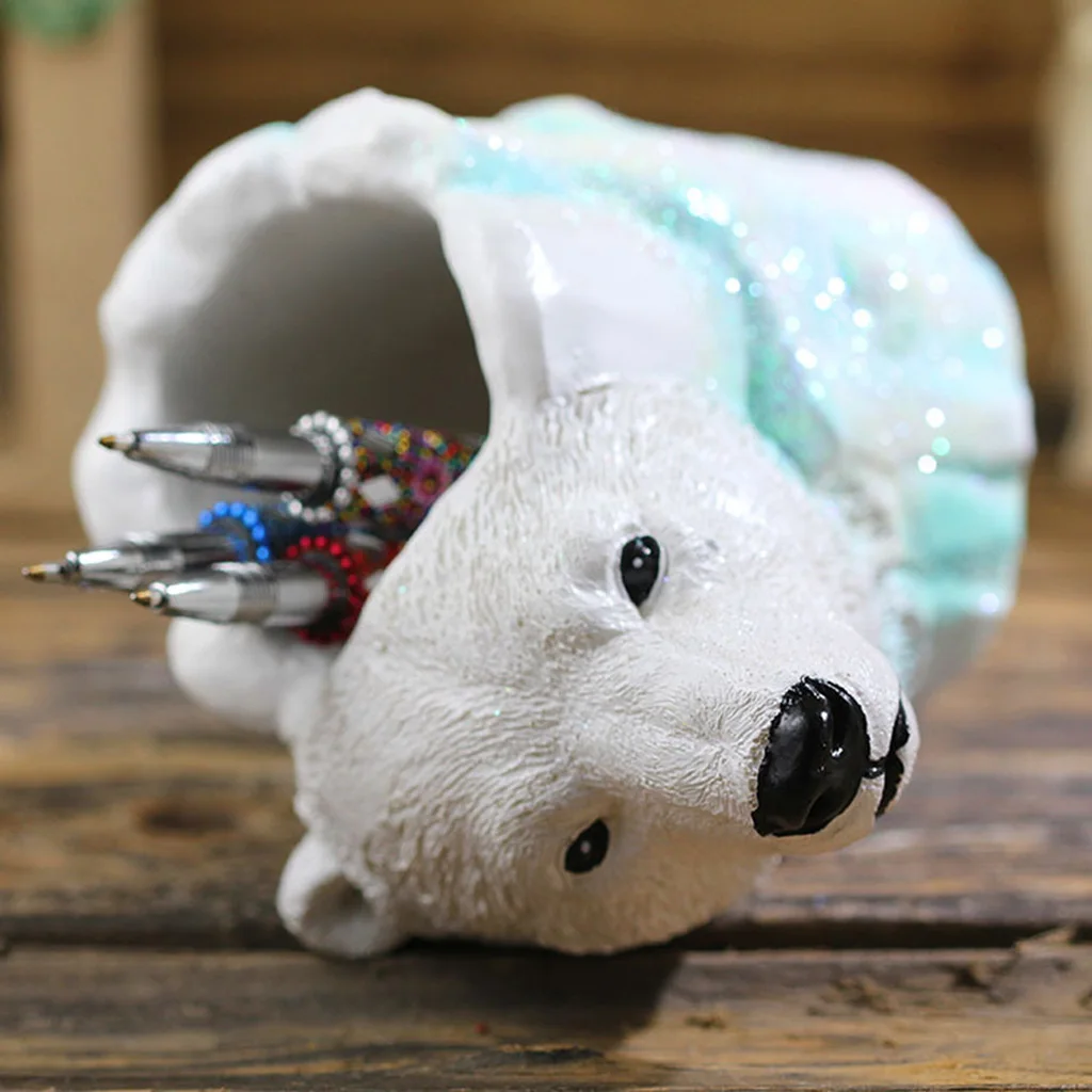

Cartoon Polar Bear Shape Pen Holder Brush Pot Desk Organizer Office School Stationery Storage Box Animal Creative Home