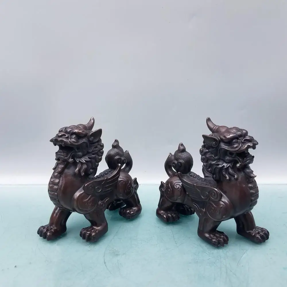 

Home Decor 6" Chinese Seikos Brass Pixiu Statue A pair Unicorn statue Beast of Jiri Implication Sending off evil spirits