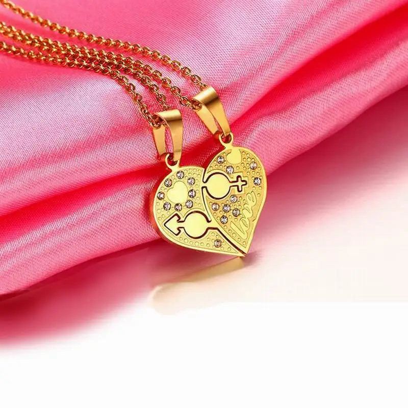LOOKER Romantic Couples Heart Crystal Necklaces Jewelries Her &amp His Love Forever Pendant Set Valentine Stainless Steel | Украшения и