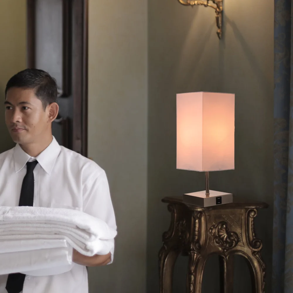 

1pc Bedside Light Modern Desktop Light with Dual USB Charging Ports Plug