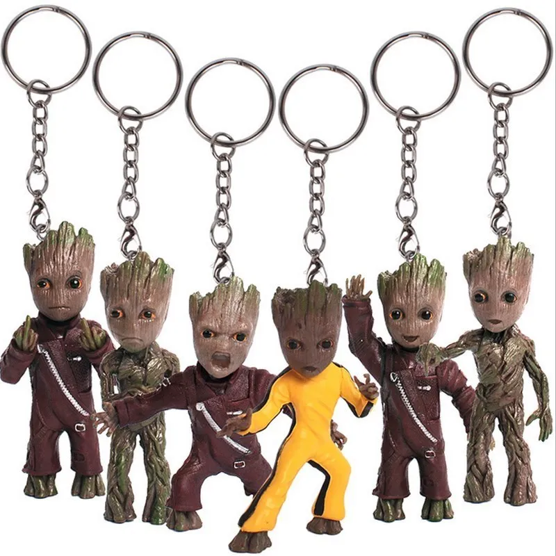 

Baby Groot Action Grootted Figures Toy Key Chain Home Ornament Cute Model Cartoon Tree Man Keychain Car Hanging Decor Keyring