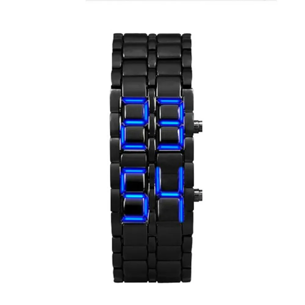

Lava Style Iron Black Bracelet LED Japanese Inspired Watch BLUE relogio masculino curren watch men erkek kol saati