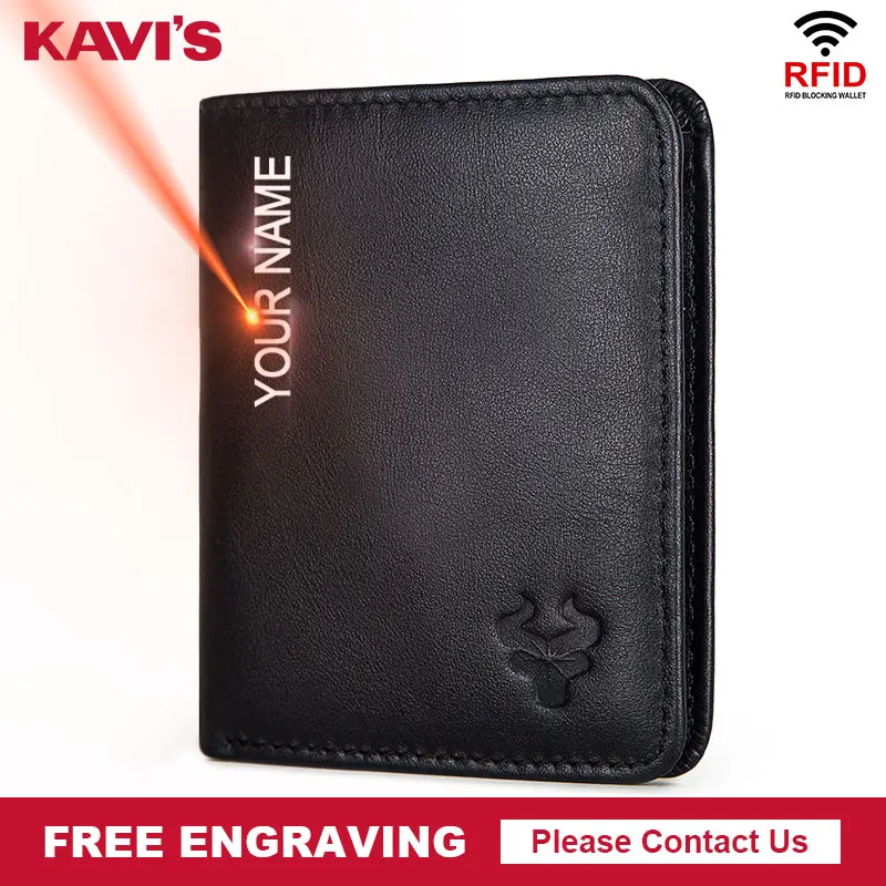 KAVIS гравировальное название 100% корова натуральная кожа мужские кошельки с
